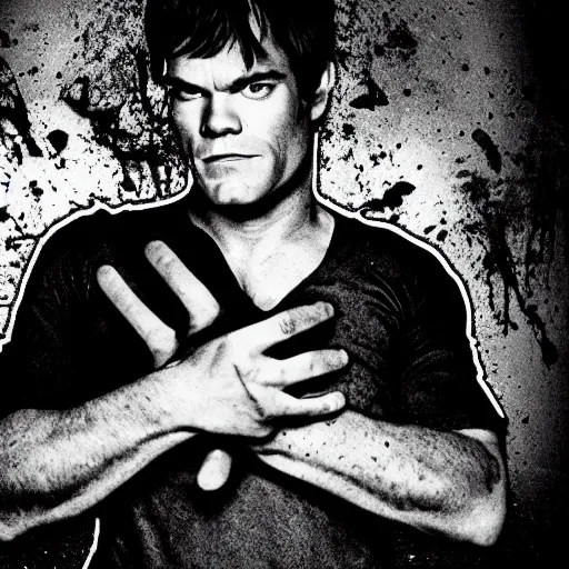 Prompt: dexter morgan horror movie still black and white dark