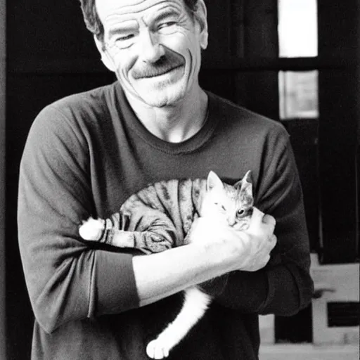 Image similar to Bryan Cranston holding a kitty, photo