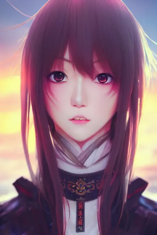 Prompt: anime key visual portrait / hyperrealistic face by nixeu / ayanamikodon / greg rutkowski / tian zi, wuxia heroine, lisa form blackpink, wardrobe trending on dynasty warrior by wlop, heroine action pose sunrise, dramatic lights, soft lights, blur, 4 k octane render, artstation, pinterest, bokeh