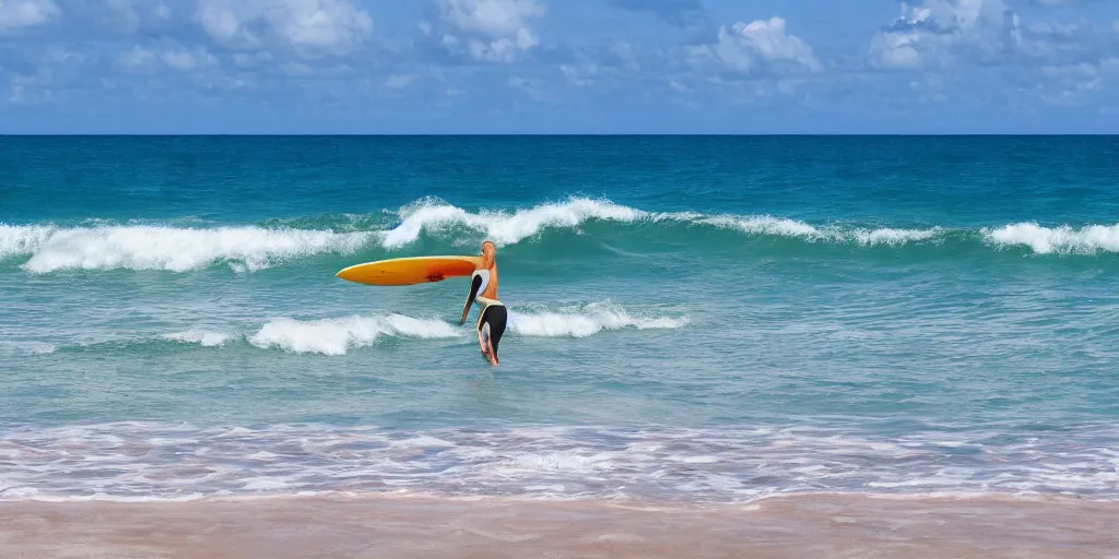 Image similar to chihuahua surfing tropical background waves focus photography 4k hyper realism surreal sunny beach