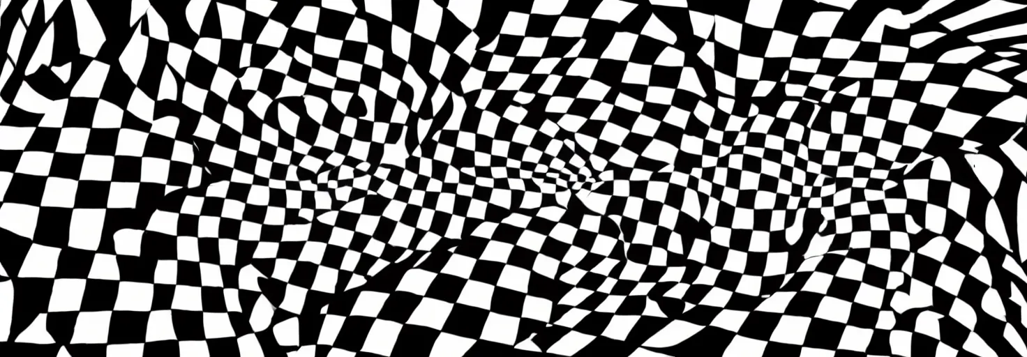 Image similar to black and white checkerboard op art escher abstract shapes