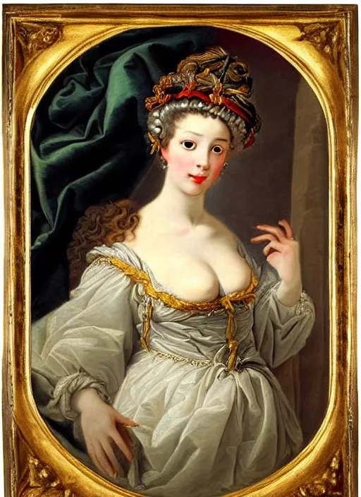 Image similar to portrait of young woman in renaissance dress and renaissance headdress, art by francois boucher