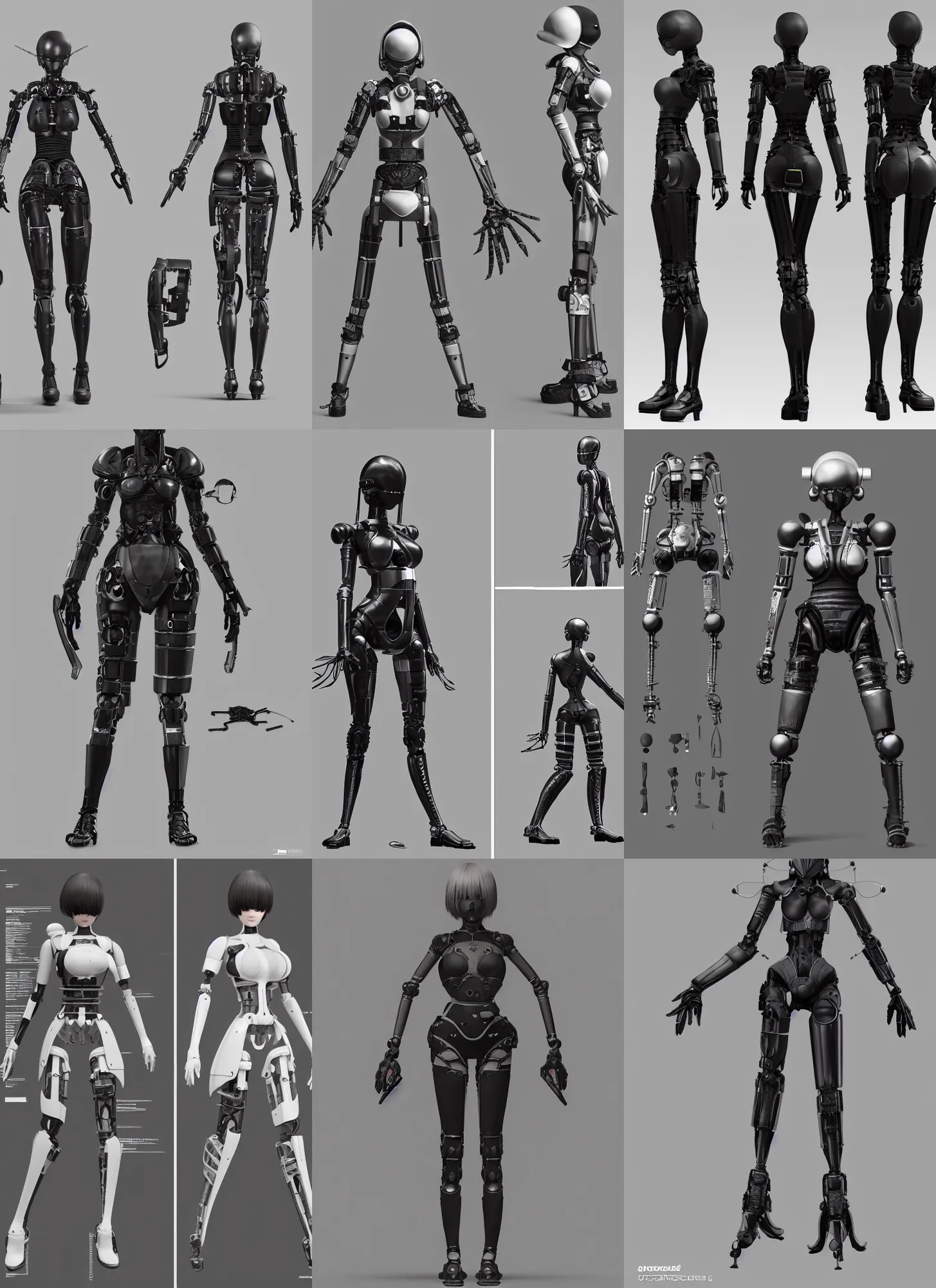 Prompt: professional engineering CAD exploded view of a realistic android bodyguard modeled after 2B from Nier Automata with detailed ceramic tile armor plates and carbon frame, solidworks, catia, autodesk inventor, unreal engine, gynoid cad design inspired by Masamune Shirow and Boston Dynamics and Ross Tran and WLOP, product showcase, octane render 8k