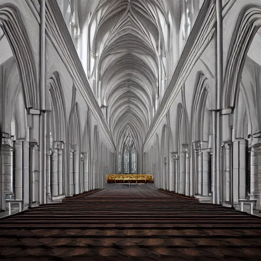 Prompt: a cathedral for the god of symmetry, inside view, giant hall, floor is a mirror, highly detailed, photorealistic Octane render, dramatic