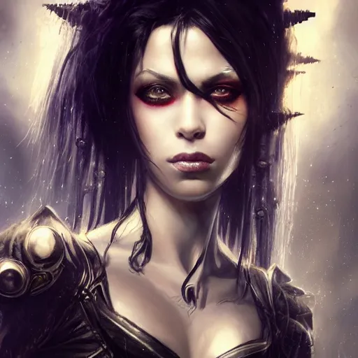 Image similar to aaliyah, steampunk, darkwave, darksynth, concept headshot art, sharp, digital matte painting, art by luis royo, greg rutkowski, wlop, dramatic lighting, trending on artstation