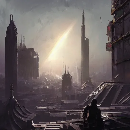 Image similar to cyberpunk Constantinople during a solar eclipse, concept art, style of Greg Rutkowski