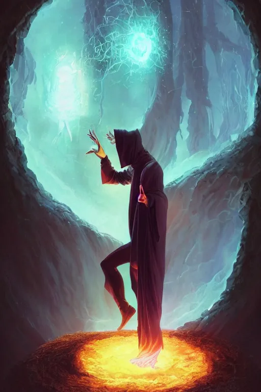 Prompt: a powerful sorcerer man standing in front of otherworldly portal, casting spells, magic, full body character concept art, honeycomb, by artgerm, tom bagshaw, gerald brom, vaporwave colors, lo - fi colors, vaporwave, lo - fi, moody vibe, goth vibe, 4 k, hd,