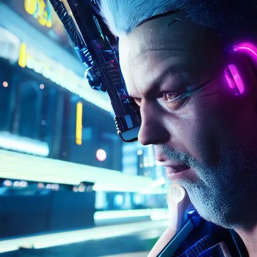 Image similar to juha mieto portrait, cyberpunk 2 0 7 7, cyberpunk jackie welles, photorealistic, ultra detailed, neon, octane, bokeh, cinematic lighting, cyber, cyberpunk city, studio quality, feature, scars, cyberface, 8 k