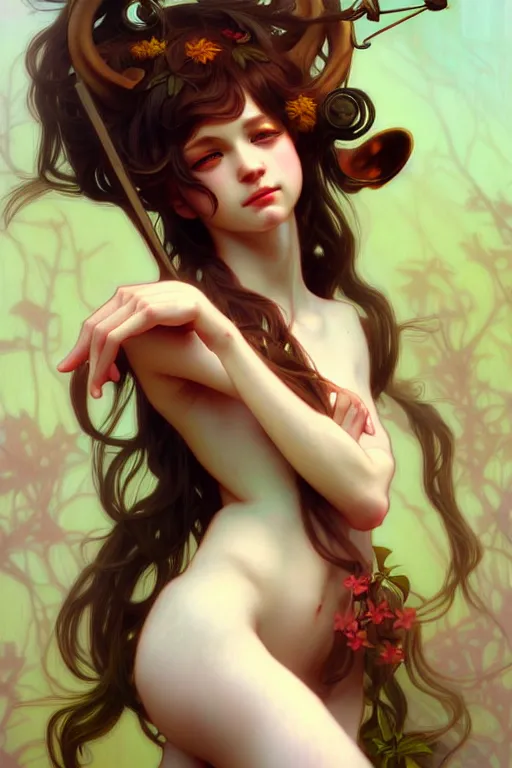 Prompt: beautiful satyr bard, highly detailed, digital painting, artstation, sharp focus, illustration, art by tan zi and ayanamikodon and alphonse mucha and wlop