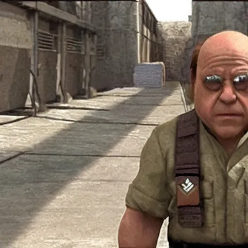 Prompt: danny devito as solid snake in metal gear solid