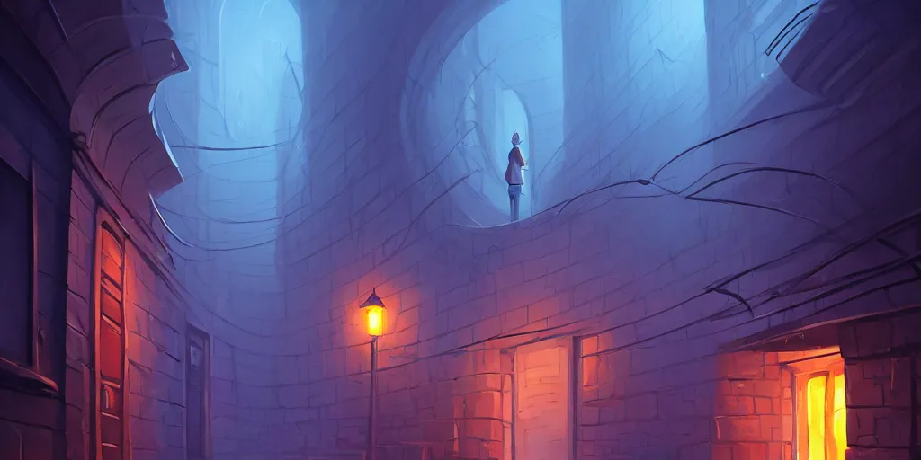 Prompt: spiral shaped night dark alley, spiral stylized art by sylvain sarrailh, artstation, smoke water, lorax movie