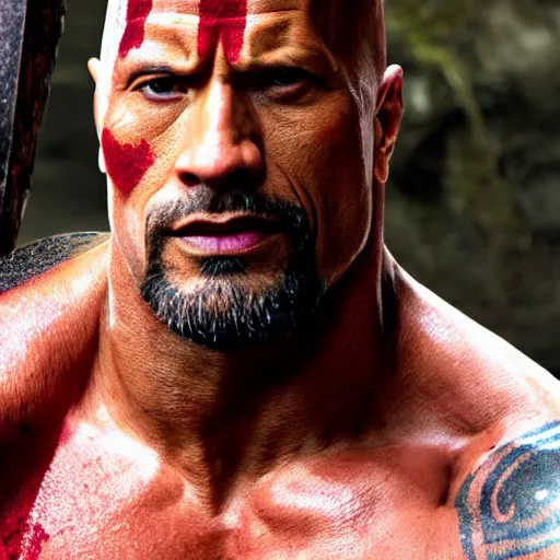 Image similar to dwayne johnson as kratos 4 k detailed