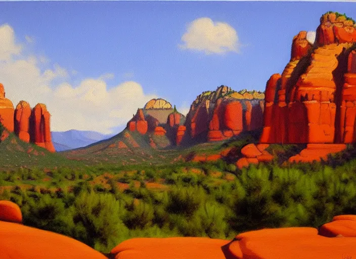 Image similar to sedona, arizona in the style of hudson river school of art, oil on canvas