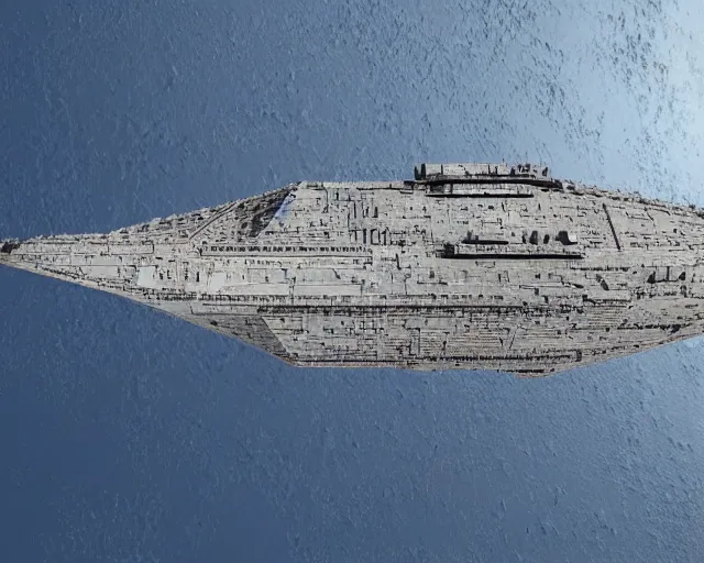Image similar to 4 k hd, high resolution photograph of star destroyer, full colour, shot with sigma f / 4. 2, 2 5 0 mm sharp lens, wide shot, high level texture render