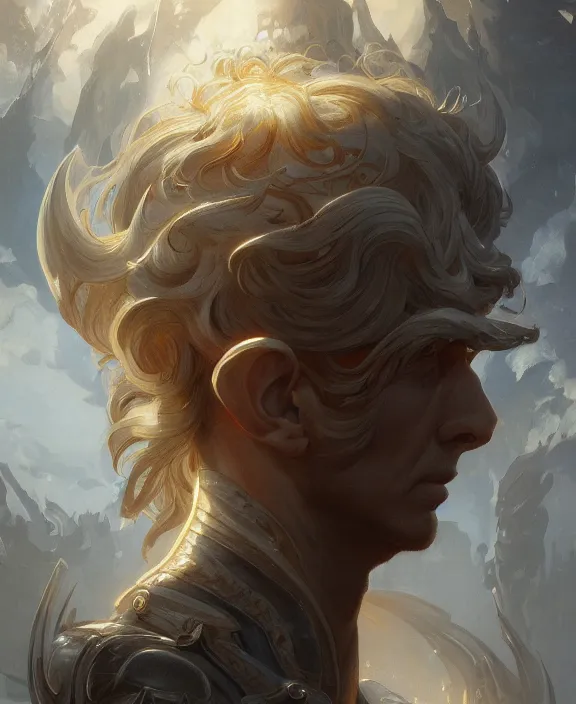Prompt: portrait close up of man, concentrated look, symmetry, with an explosion on the back, d & d, fantasy, intricate, elegant, highly detailed, digital painting, artstation, concept art, art by artgerm and greg rutkowski and alphonse mucha, boris vallejo