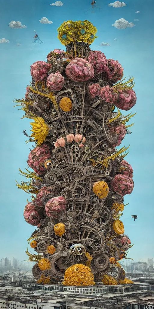 Image similar to colossal alien flower in the middle of abandoned post soviet constructivist cityscape, Stalinist architecture, ultradetailed, Intricate by Hayao Miyazaki and Josan Gonzalez and Giuseppe Arcimboldo and Wes Anderson and H.R. Giger