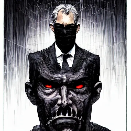 Image similar to Jerome Powell looking sinister, by Tsutomu Nihei, highly detailed