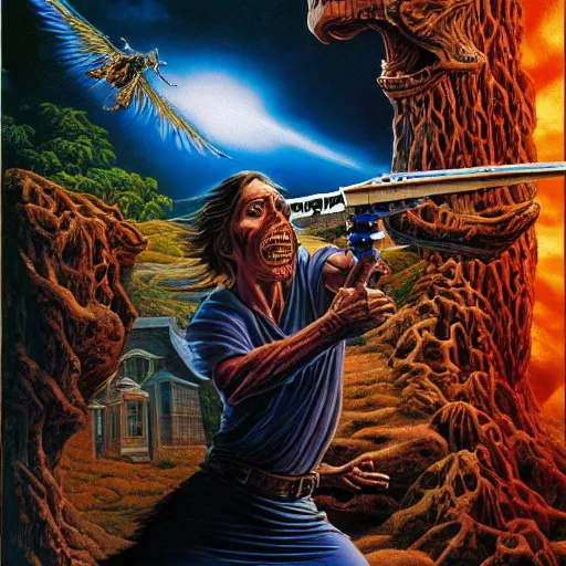 Image similar to a high quality high detail painting by david mattingly and larry elmore and jeff easley and ralph mcquarrie and richard corben, hd 4 k 8 k, realistic hyperdetailed scene painting, photorealistic lighting, hyperrealistic vfx, modern supernatural urban horror aesthetic.