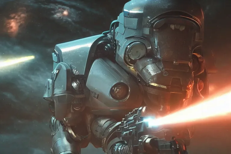 Image similar to VFX movie of a futuristic inhuman alien spacemarines in future spaceship, firing gun at space pirates detailed creature skin neon lighting by Emmanuel Lubezki