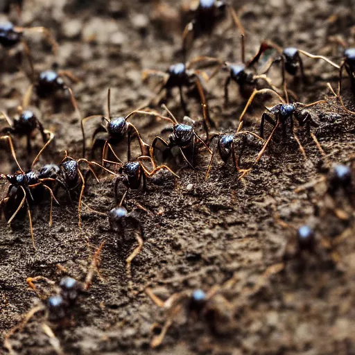 Prompt: macro photo of ants herding their elephants