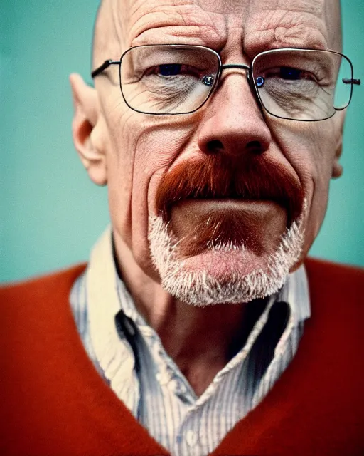 Prompt: a photo of walter white as an old man, portrait, ektachrome, closeup, f / 2. 8