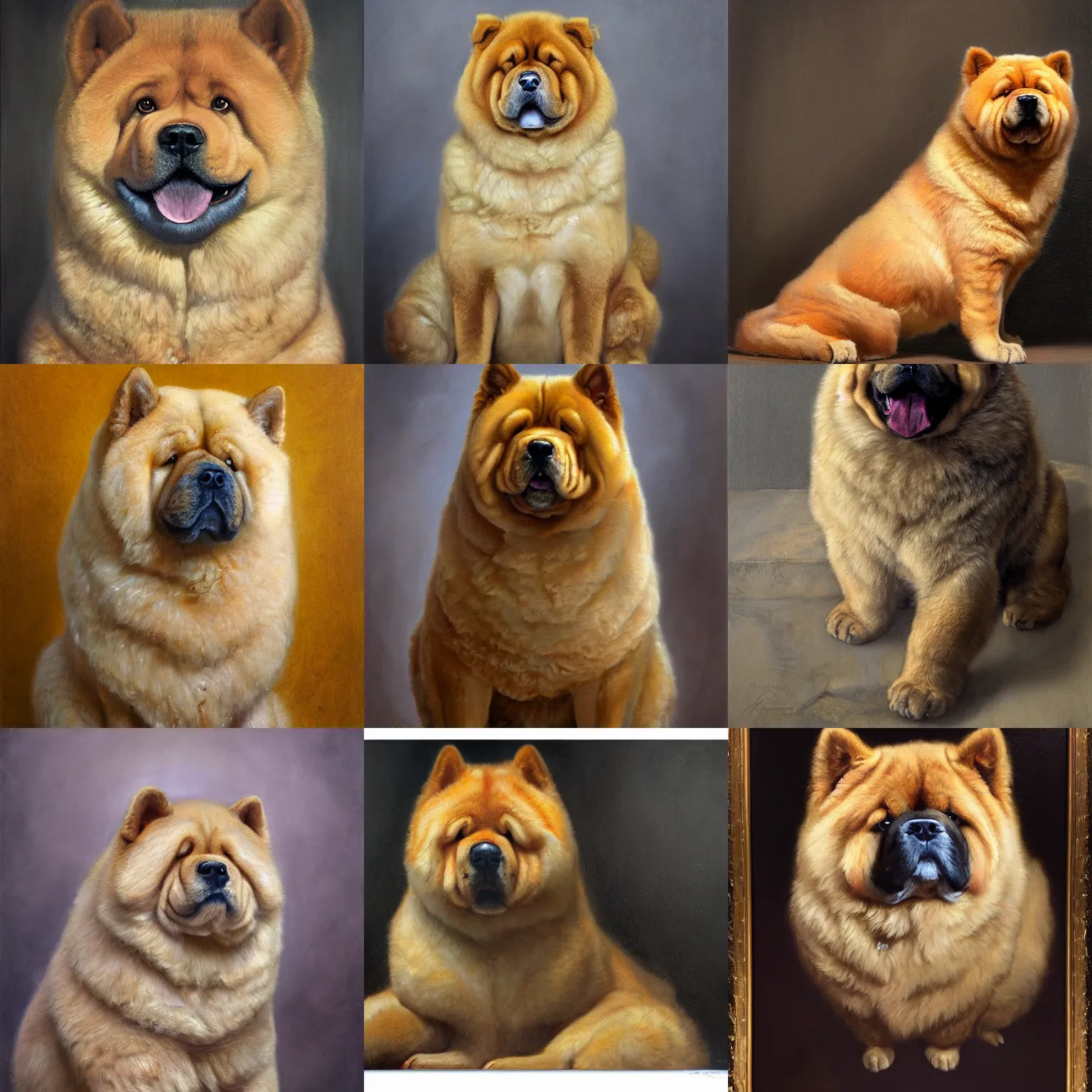 Prompt: portrait of a chow chow, by alexander mcqueen, by roberto ferri, by tom bagshaw, by j. c. leyendecker and klimt, by austin osman spare, highly detailed oil painting, very intricate, cinematic lighting, award - winning, american romanticism, artstation, cgsociety, official art, octane