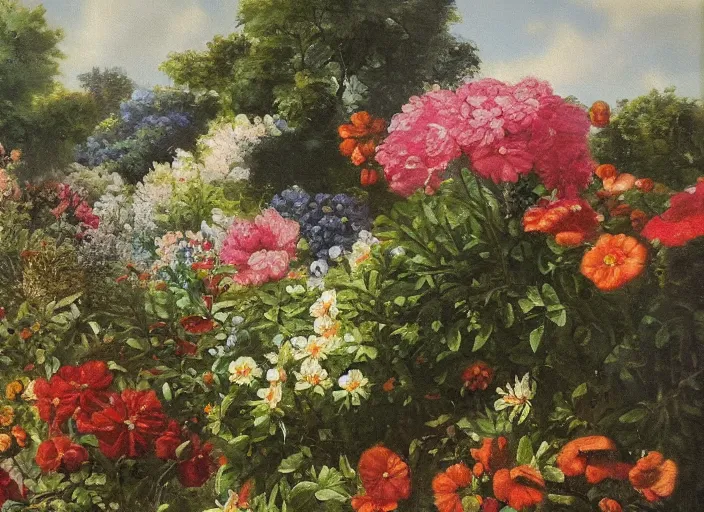 Prompt: a painting of flowers in a garden by juvenal sanso, detailed