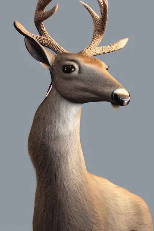 Prompt: Louis the deer wearing a white formal coat conversing with a crow, hyperrealistic, concept art, octane render, trending on DeviantArt, cel shaded, highly detailed, high quality, 8K, soft lighting, cute, natural lighting, anime face, trending on Artstation, trending on e621, elegant clothes, profile picture, path traced, house background