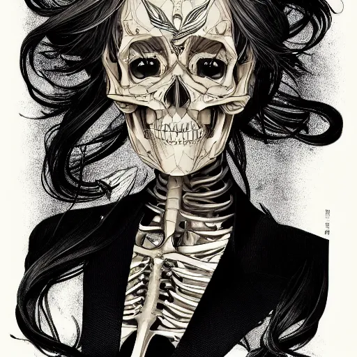 Image similar to anime manga skull portrait young woman pilot skeleton, intricate, elegant, highly detailed, digital art, ffffound, art by JC Leyendecker and sachin teng