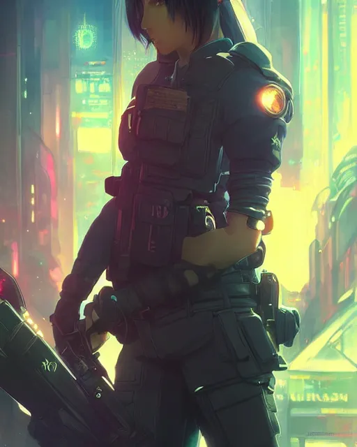 Prompt: anime visual of a police officer, neon, cyberpunk, futuristic, stunning, highly detailed, digital painting, artstation, smooth, soft focus, illustration, art by artgerm and greg rutkowski and alphonse mucha
