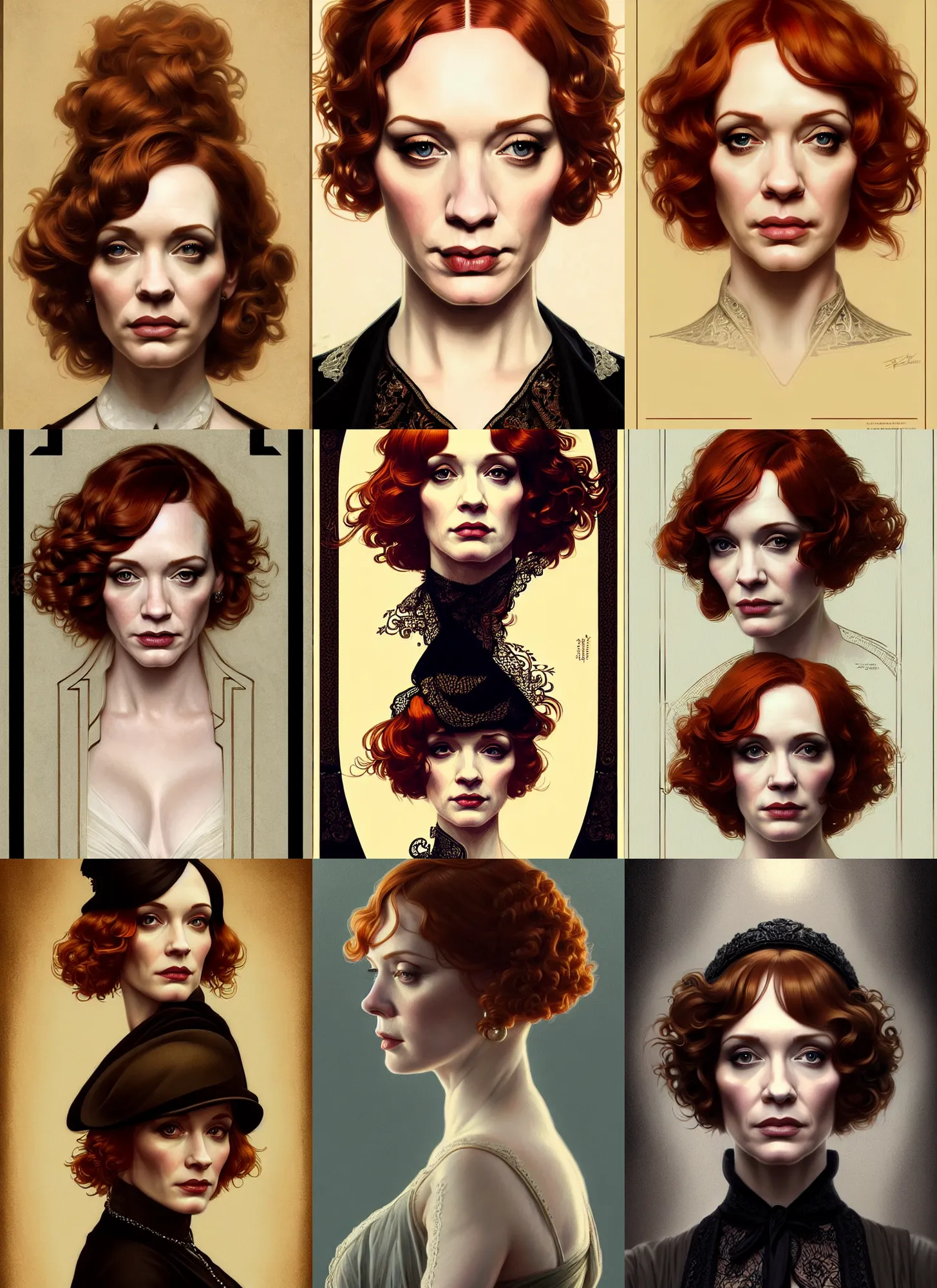 Prompt: symmetry!! portrait of christina hendricks in peaky blinders, close - up!!, intricate, elegant, highly detailed, digital painting, artstation, concept art, smooth, sharp focus, illustration, art by artgerm and greg rutkowski and alphonse mucha