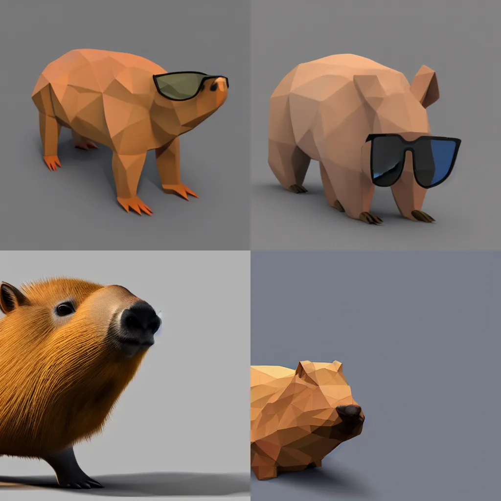 Prompt: Low Poly Render Of A Capybara With Sunglasses, 4K