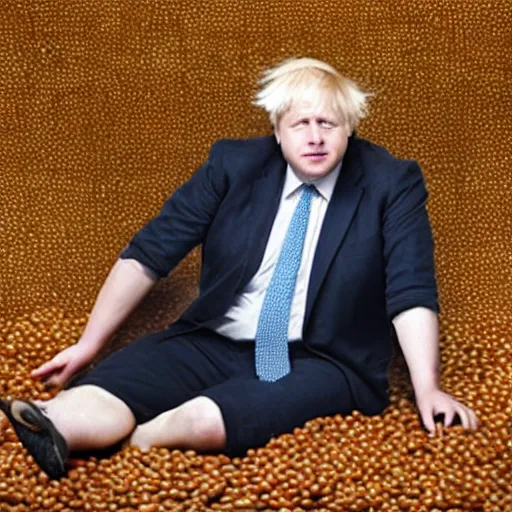 Prompt: Boris Johnson sitting in a bathtub full of baked beans, photograph