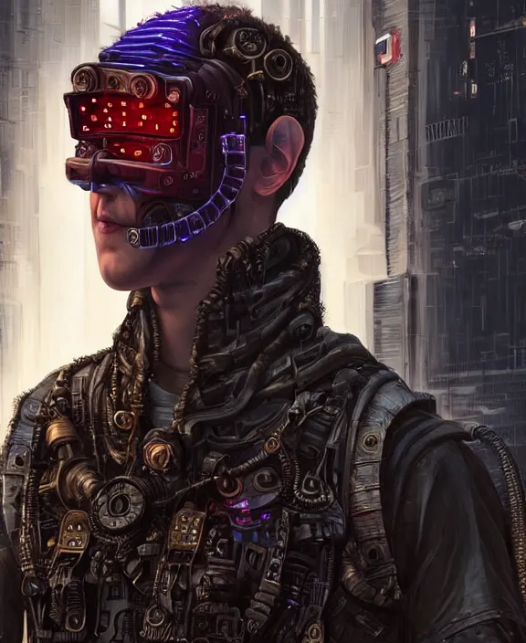 Image similar to Mark Zuckerberg wearing evil cyberpunk steampunk armour by Moebius, 4k resolution, detailed