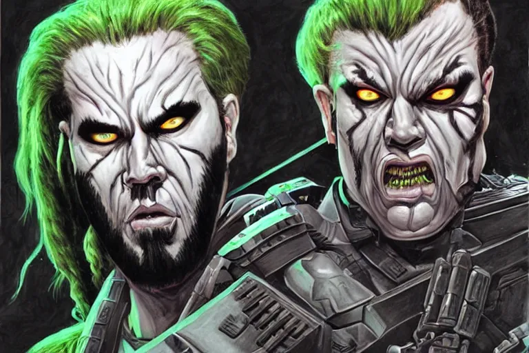 Image similar to wayne static as doom guy, highly detailed art