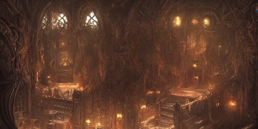 Prompt: ultra realistic illustration,, hell torture chamber interior from diablo and baldurs gate, intricate, elegant, highly detailed, digital painting, artstation, concept art, smooth, sharp focus, illustration, art by artgerm and greg rutkowski and alphonse mucha