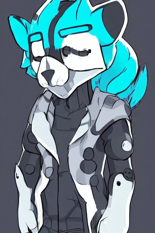 Prompt: a cute cyberpunk anthropomorphic protogen fursona with a fluffy tail, comic art, trending on furaffinity, cartoon, kawaii, backlighting, furry art!!!, cel shading, concept art, lineless