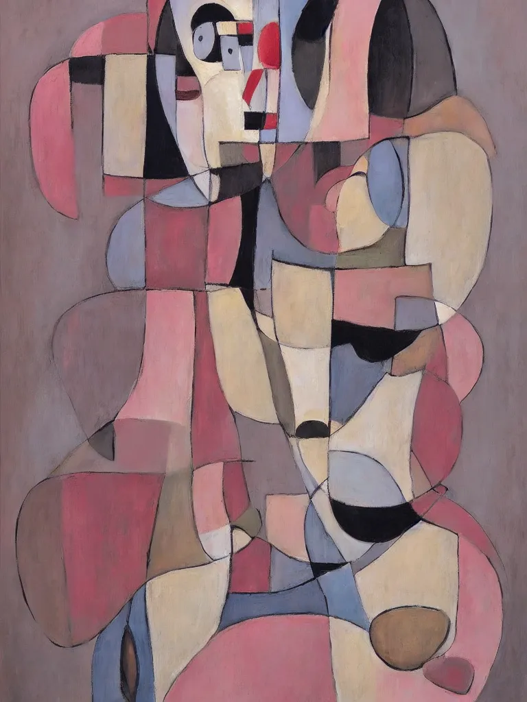 Image similar to abstract figurative art of a human figure by george condo in an aesthetically pleasing natural and pastel color tones, hints of cubism