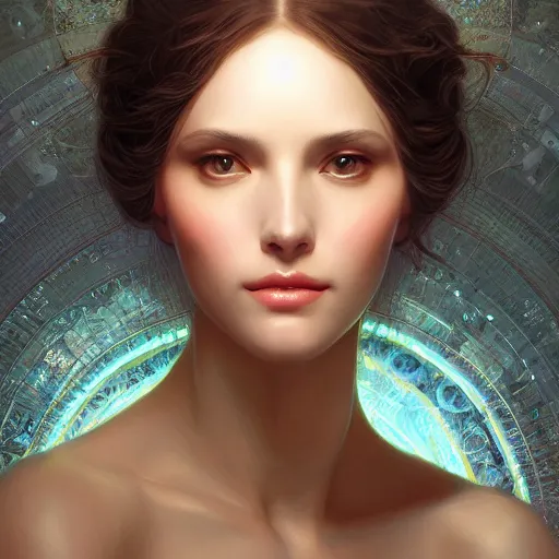 Prompt: artificial intelligence beautifull woman face being built piece by piece, almost done, fibonacci, intricate, highly detailed, digital painting, artstation, concept art, smooth, sharp focus, illustration, unreal engine 5, 8 k, art by artgerm and greg rutkowski and alphonse mucha