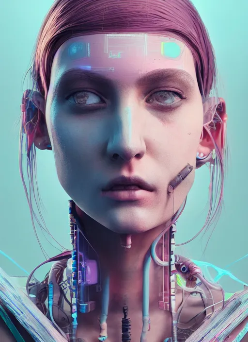 Image similar to detailed full body pastel painting of a cyberpunk female, beautiful face, insanely detailed and intricate, octane render, 4k