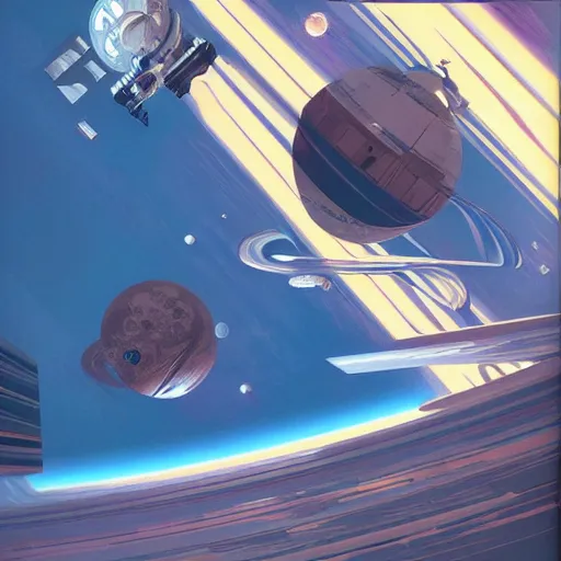 Image similar to orbiting space station by syd mead, artstation