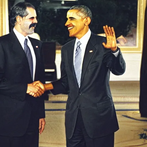 Image similar to obama shaking hands with saddam, getty images