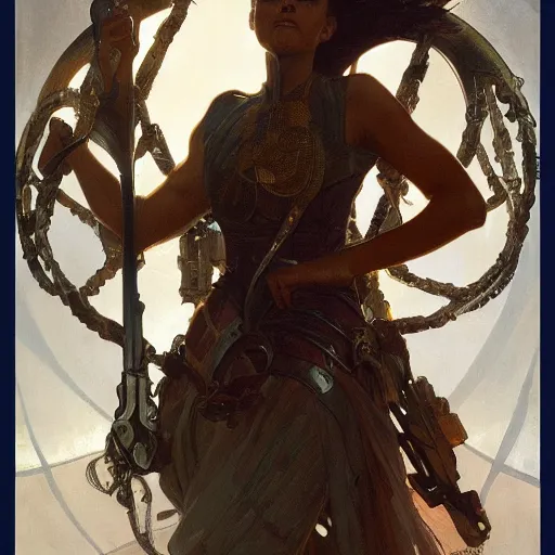 Prompt: the soldier of warren chaos, flanked by the breaker of chains, greg rutkowski and alphonse mucha, extreme detail, ultra hd, super - resolution