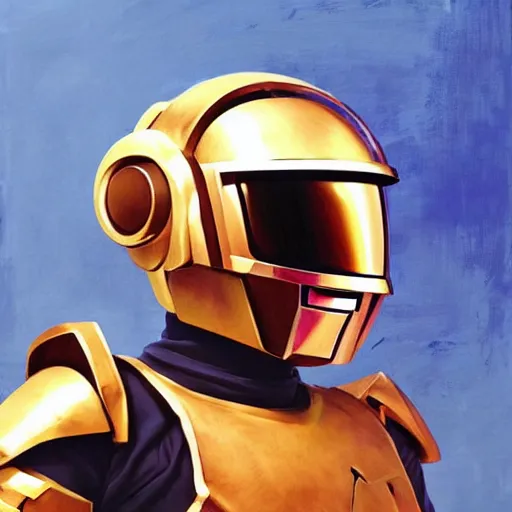 Prompt: greg manchess portrait painting of fully armored daft punk as overwatch character, medium shot, asymmetrical, profile picture, organic painting, sunny day, matte painting, bold shapes, hard edges, street art, trending on artstation, by huang guangjian and gil elvgren and sachin teng