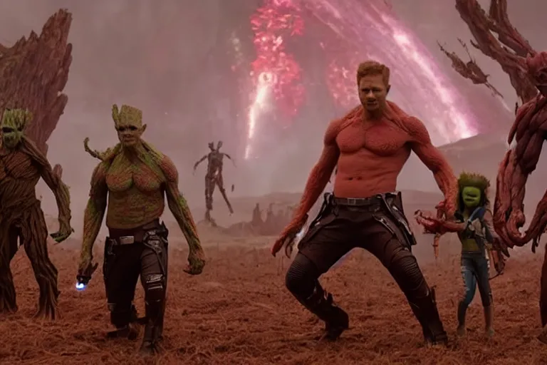 Image similar to VFX movie guardians of the galaxy fight scene by Emmanuel Lubezki