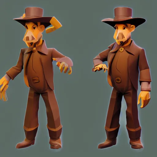 Prompt: image of a humanoid inspector badger with a brown trenchcoat as an npc in spyro the dragon video game, with low poly playstation 1 graphics, upscaled to high resolution