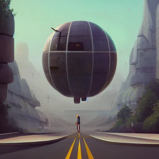 Image similar to a painting of a person standing on a road, concept art by chris labrooy, cgsociety, retrofuturism, sci - fi, concept art, futuristic