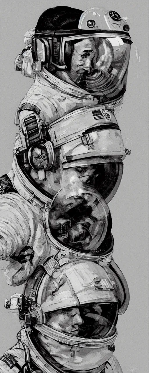 Image similar to a detailed portrait of an astronaut wearing headphone art by norman rockwell, cinematic, epic composition, hd, digital painting, digital art, concept art, illustration, comic art, stylized, masterpiece, award - winning