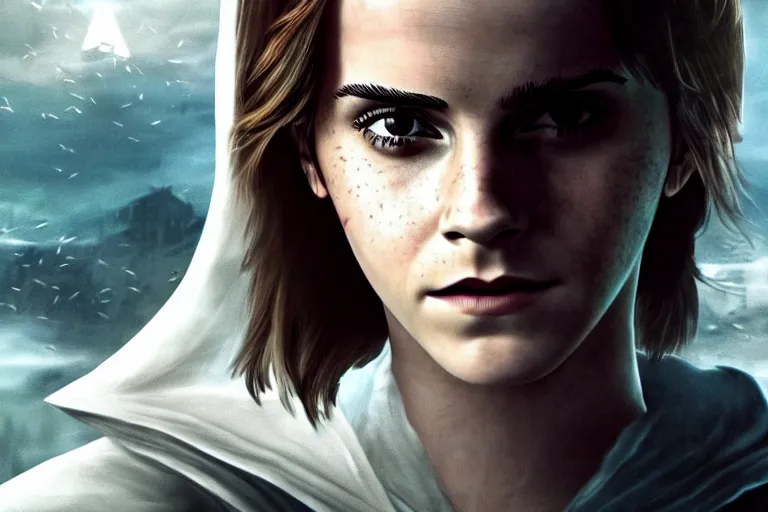 Prompt: emma watson as assassin's creed cover art