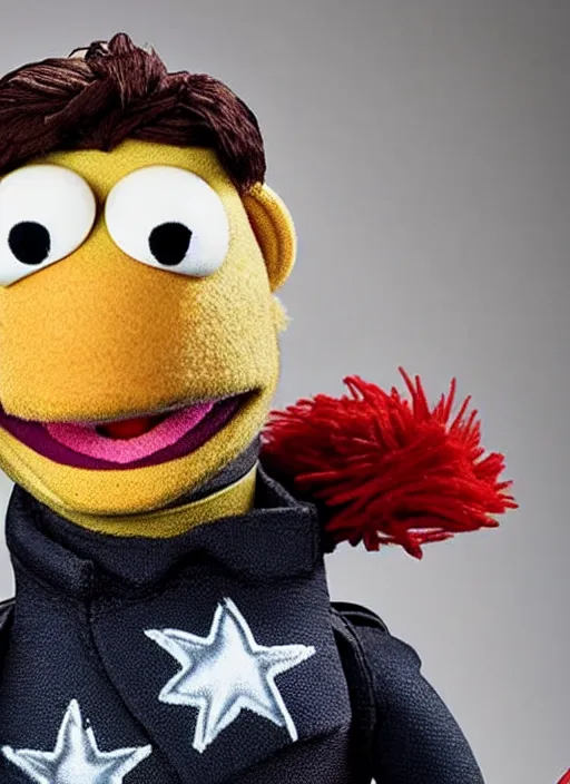 Image similar to studio portrait still of muppet!!!!! bucky barnes the winter soldier!!!!!! as a muppet muppet as a muppet, 8 k, studio lighting, key light,
